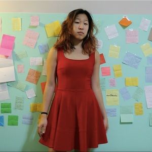 Red fit-and-flare dress